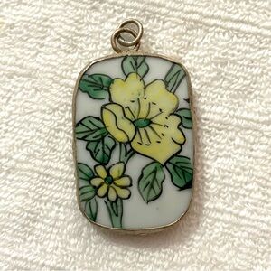 Ceramic Porcelain Asian Pendant Yellow and Green